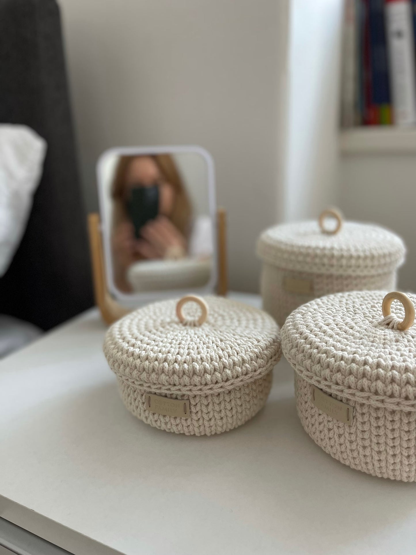 "RING" Set of 3 Round MEDIUM-Organizer Lidded Baskets