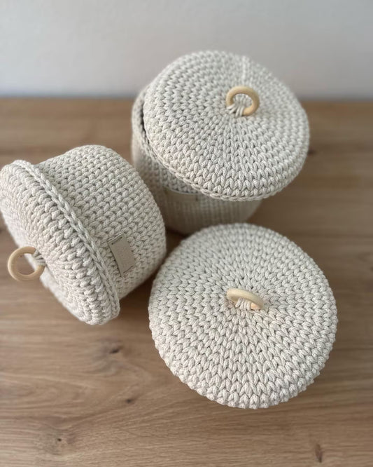 "RING" Set of 3 Round MEDIUM-Organizer Lidded Baskets