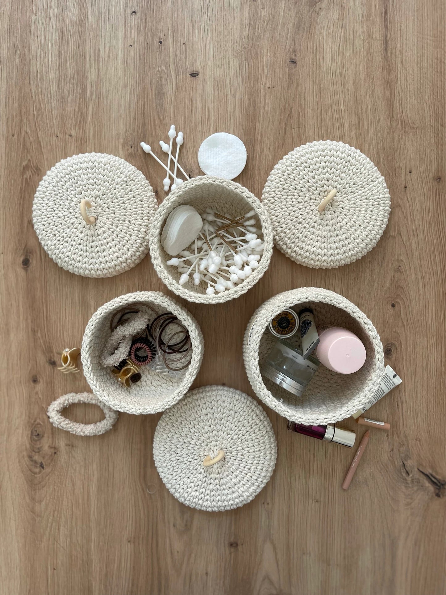 "RING" Set of 3 Round MEDIUM-Organizer Lidded Baskets