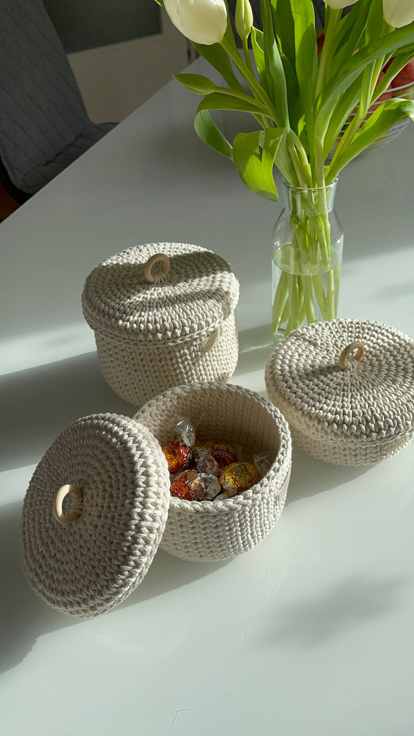 "RING" Set of 3 Round MEDIUM-Organizer Lidded Baskets