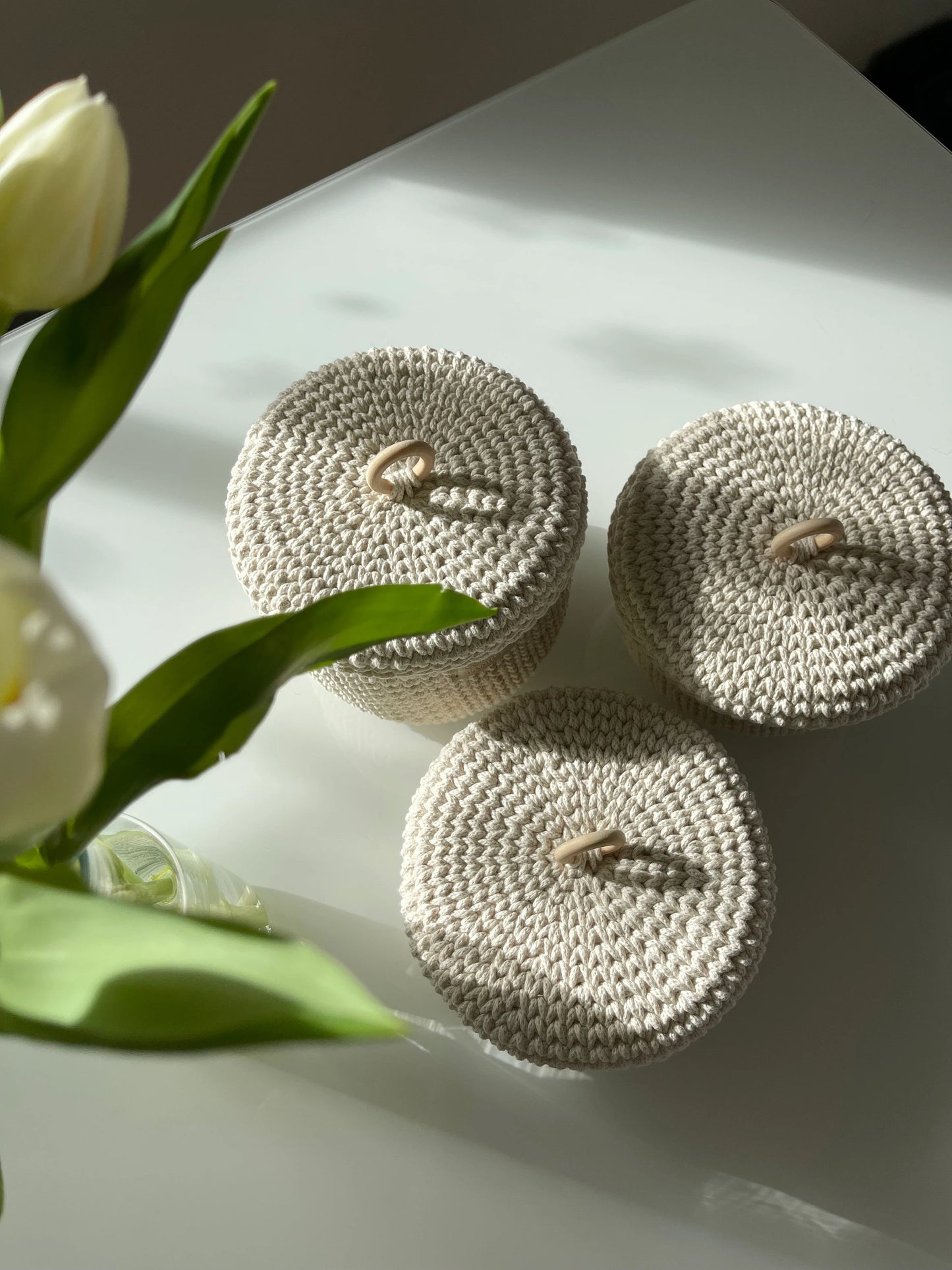 "RING" Set of 3 Round MEDIUM-Organizer Lidded Baskets