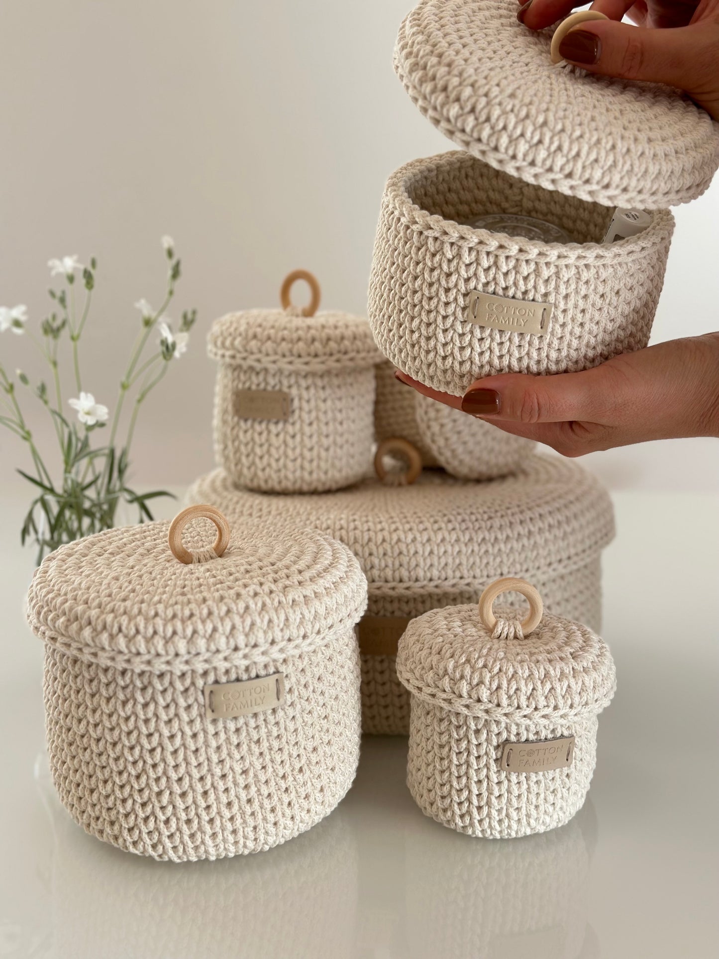 "RING" Set of 6 Round Organizer Lidded Baskets