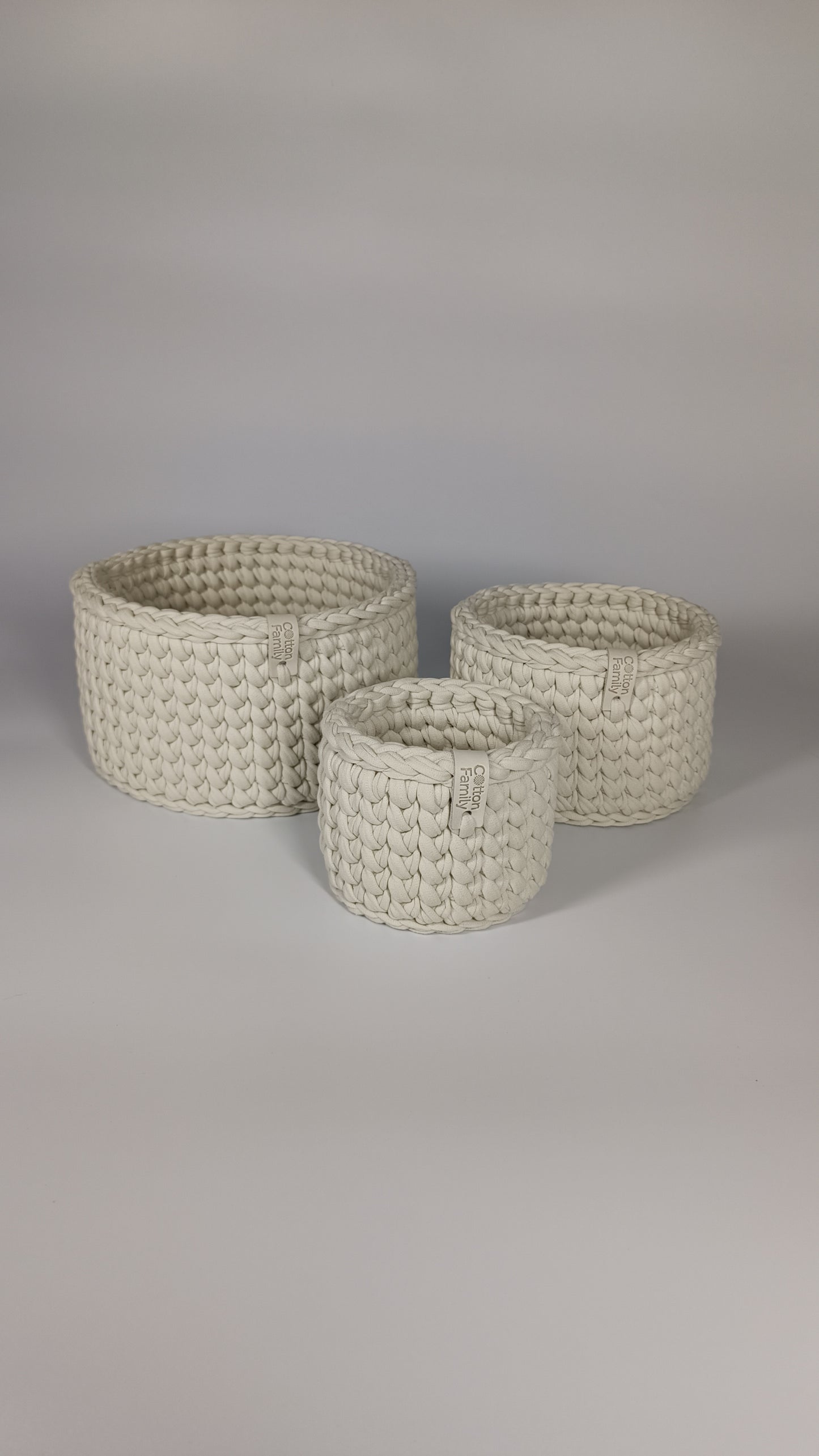 CLASSIC Set — Ivory | Handmade Round Crochet Storage Baskets (Set of 3)