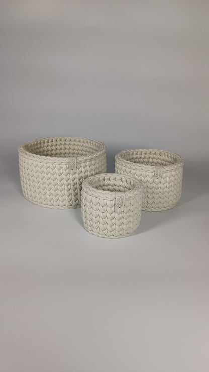 CLASSIC Set — Ivory | Handmade Round Crochet Storage Baskets (Set of 3)