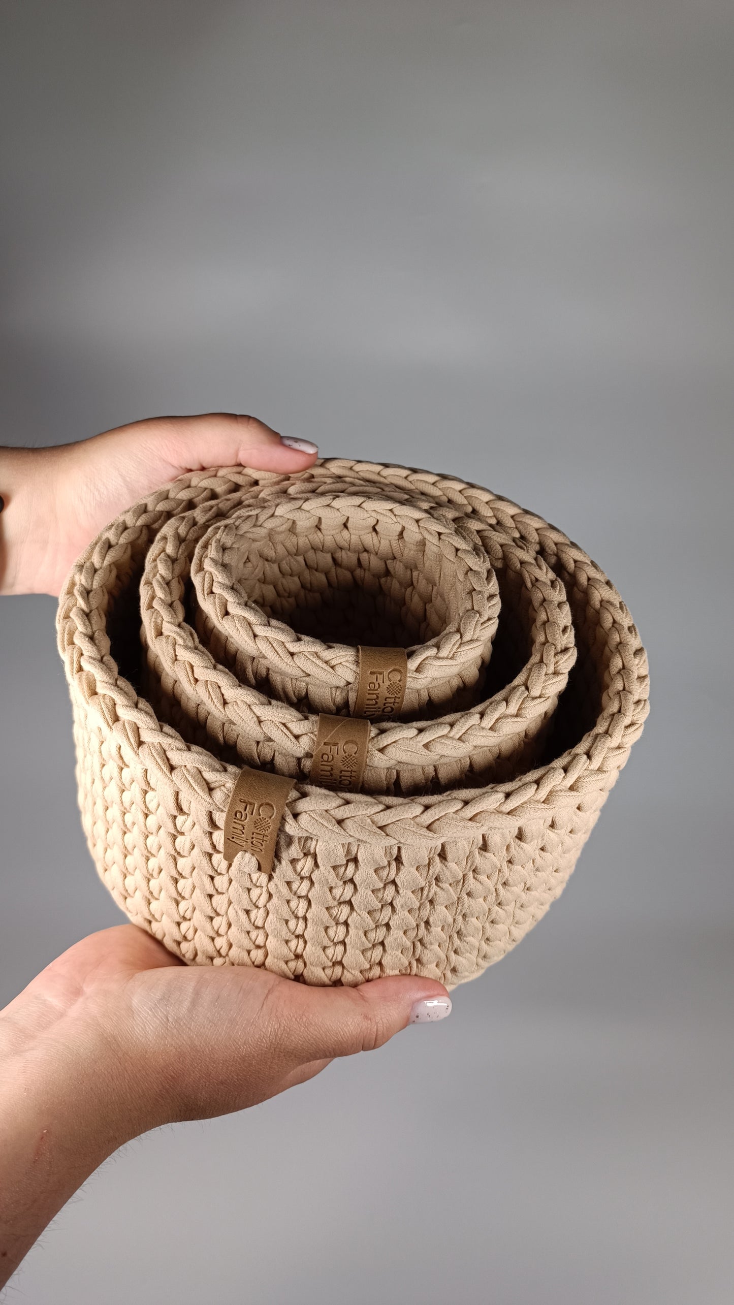 CLASSIC Set — Warm Sand | Handmade Round Crochet Storage Baskets (Set of 3)