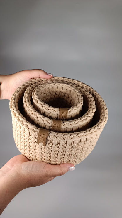 CLASSIC Set — Warm Sand | Handmade Round Crochet Storage Baskets (Set of 3)