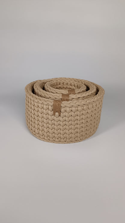 CLASSIC Set — Warm Sand | Handmade Round Crochet Storage Baskets (Set of 3)