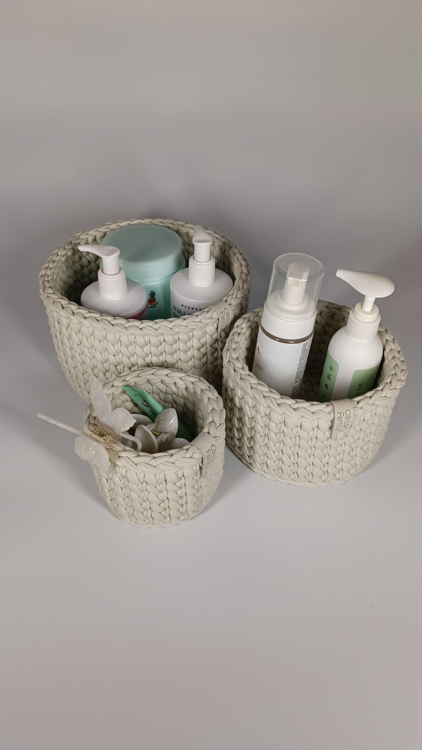 CLASSIC Set — Ivory | Handmade Round Crochet Storage Baskets (Set of 3)