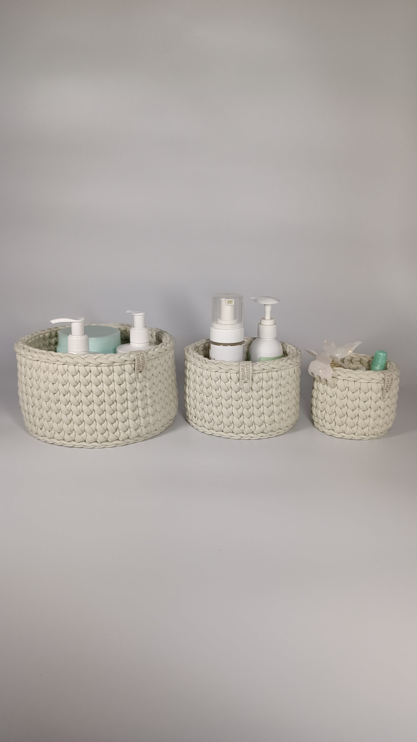 CLASSIC Set — Ivory | Handmade Round Crochet Storage Baskets (Set of 3)