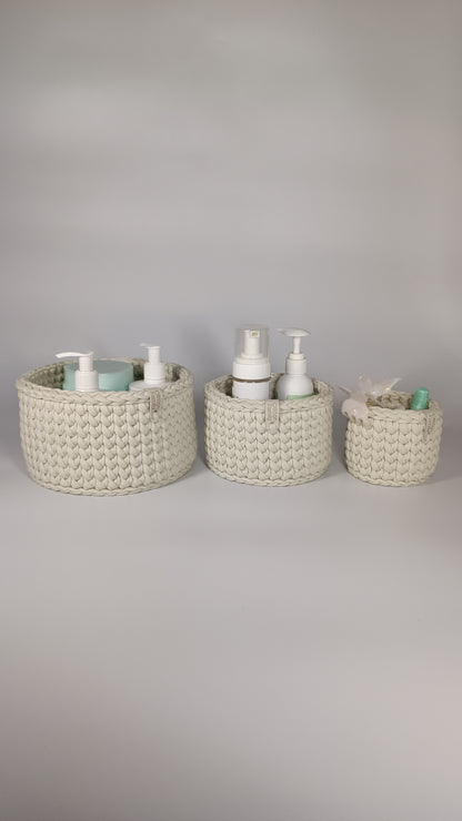CLASSIC Set — Ivory | Handmade Round Crochet Storage Baskets (Set of 3)
