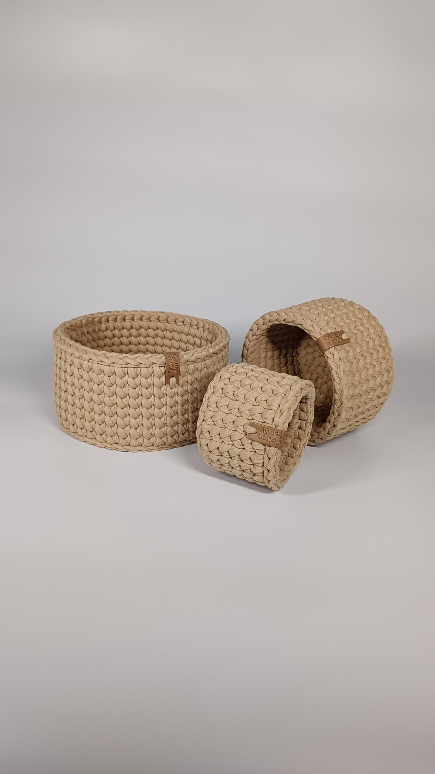 CLASSIC Set — Warm Sand | Handmade Round Crochet Storage Baskets (Set of 3)