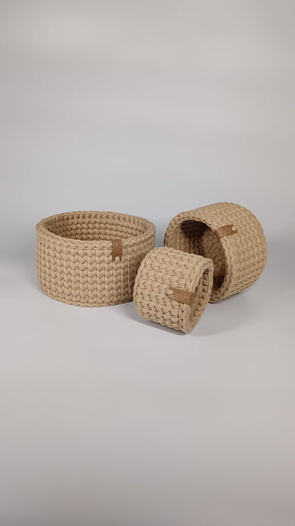 CLASSIC Set — Warm Sand | Handmade Round Crochet Storage Baskets (Set of 3)