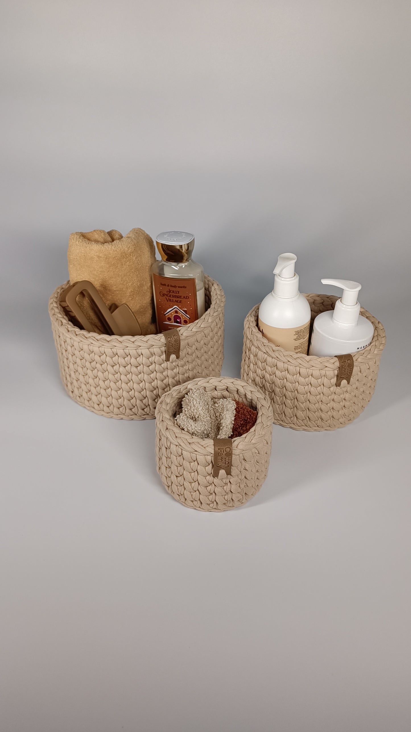 CLASSIC Set — Warm Sand | Handmade Round Crochet Storage Baskets (Set of 3)