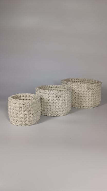 CLASSIC Set — Ivory | Handmade Round Crochet Storage Baskets (Set of 3)