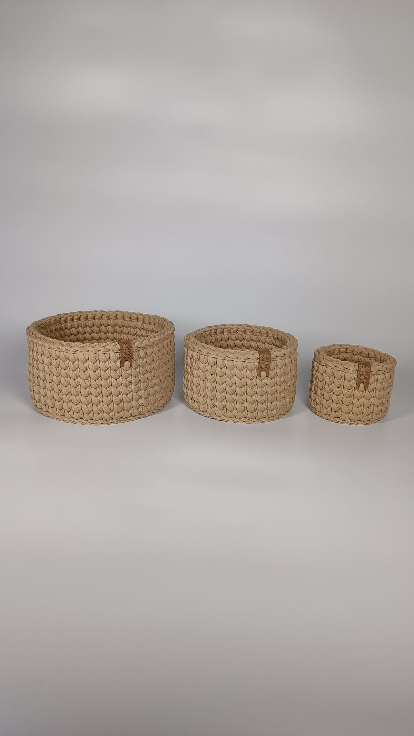 CLASSIC Set — Warm Sand | Handmade Round Crochet Storage Baskets (Set of 3)