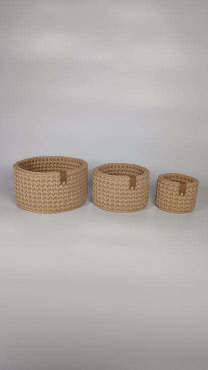 CLASSIC Set — Warm Sand | Handmade Round Crochet Storage Baskets (Set of 3)