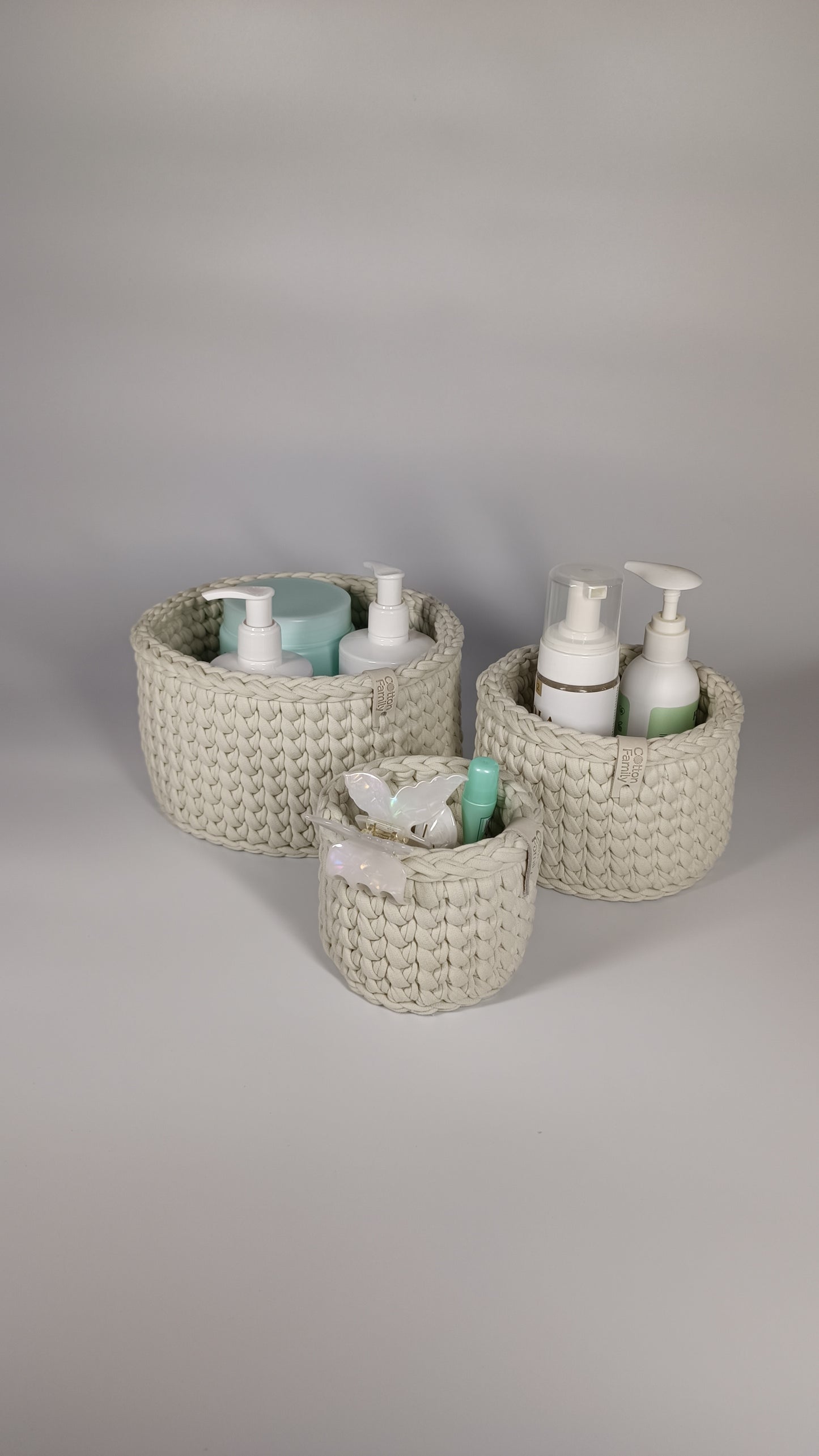 CLASSIC Set — Ivory | Handmade Round Crochet Storage Baskets (Set of 3)
