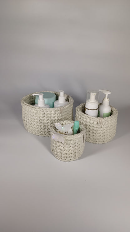 CLASSIC Set — Ivory | Handmade Round Crochet Storage Baskets (Set of 3)