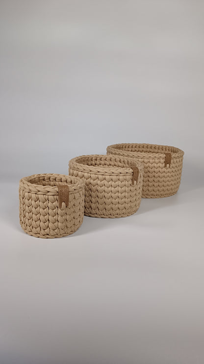CLASSIC Set — Warm Sand | Handmade Round Crochet Storage Baskets (Set of 3)