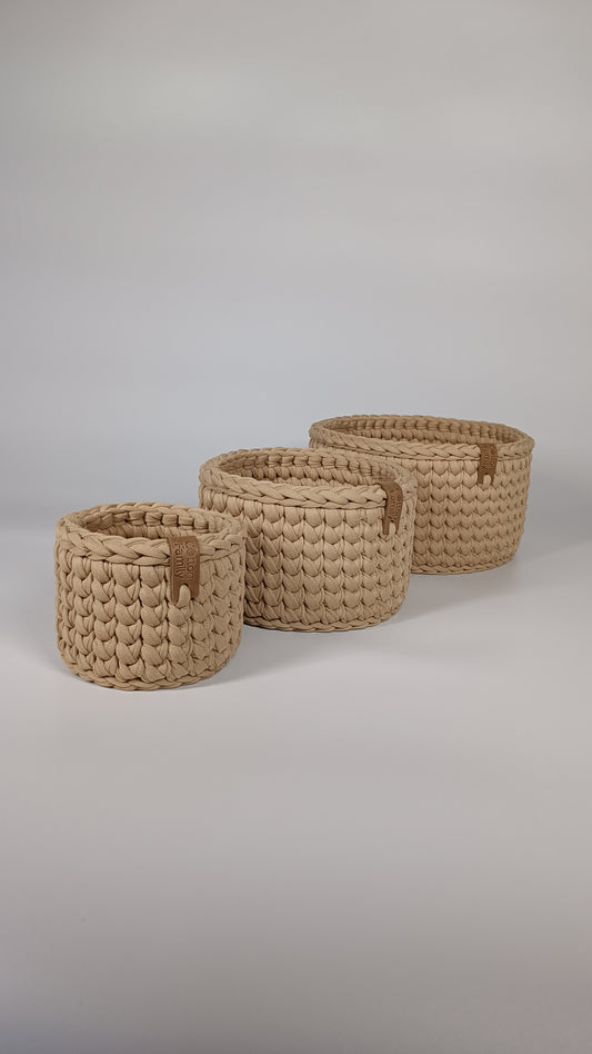 CLASSIC Set — Warm Sand | Handmade Round Crochet Storage Baskets (Set of 3)