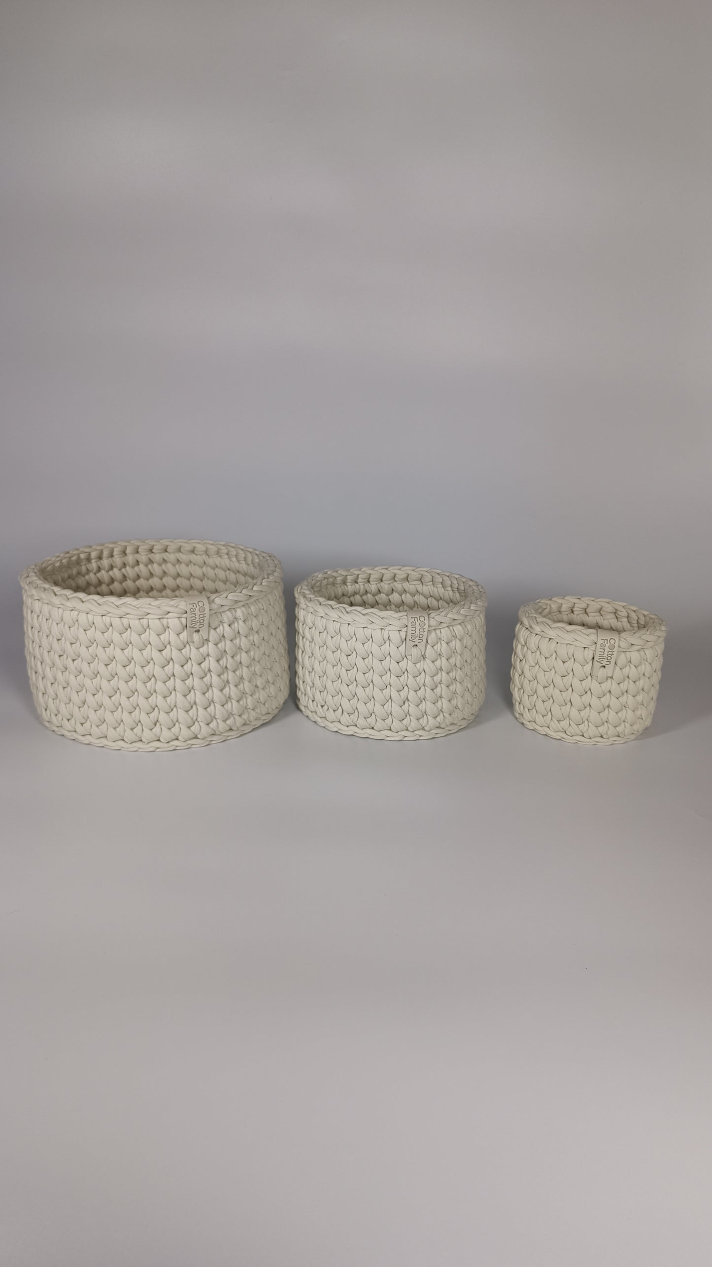 CLASSIC Set — Ivory | Handmade Round Crochet Storage Baskets (Set of 3)