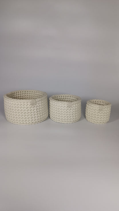 CLASSIC Set — Ivory | Handmade Round Crochet Storage Baskets (Set of 3)