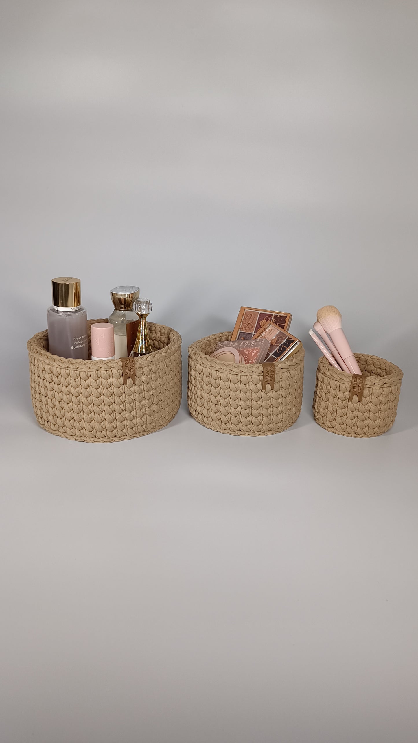 CLASSIC Set — Warm Sand | Handmade Round Crochet Storage Baskets (Set of 3)
