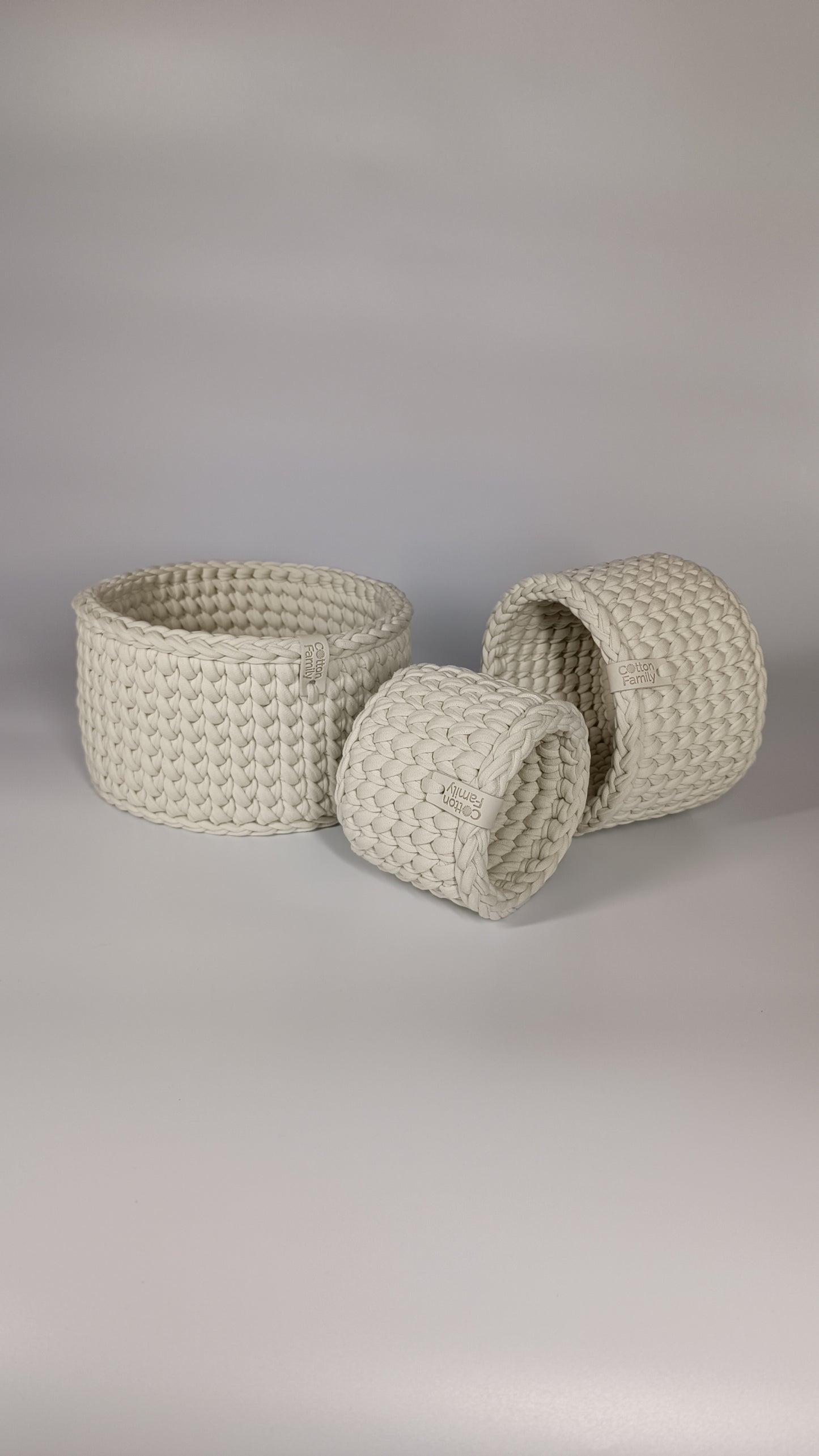 CLASSIC Set — Ivory | Handmade Round Crochet Storage Baskets (Set of 3)