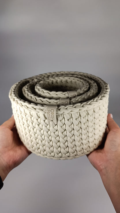 CLASSIC Set — Ivory | Handmade Round Crochet Storage Baskets (Set of 3)