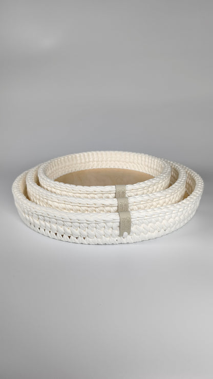 SALVA Tray — Milk | Handmade Round Crochet Tray with Wooden Base