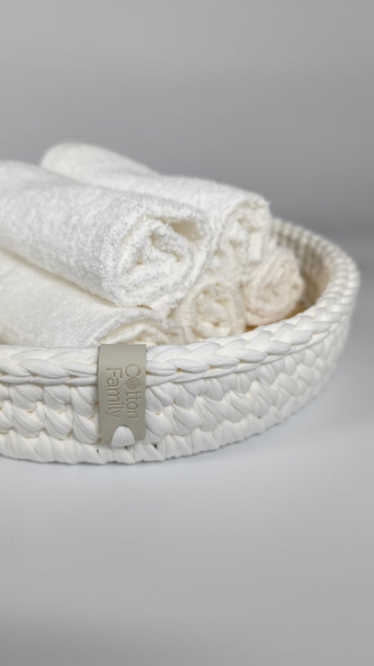 SALVA Tray — Milk | Handmade Round Crochet Tray with Wooden Base