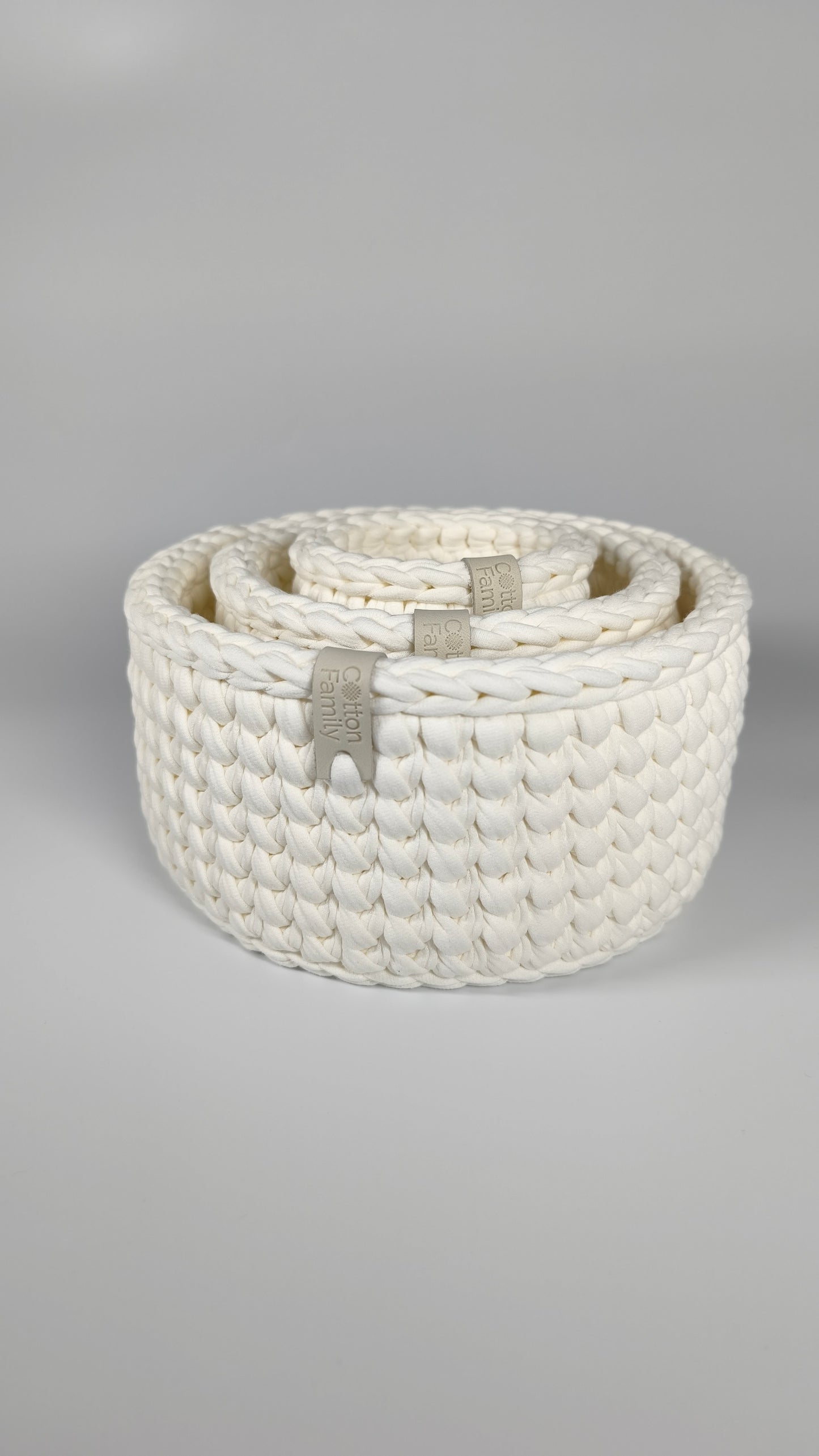 CLASSIC Set — Milk | Handmade Round Crochet Storage Baskets (Set of 3)