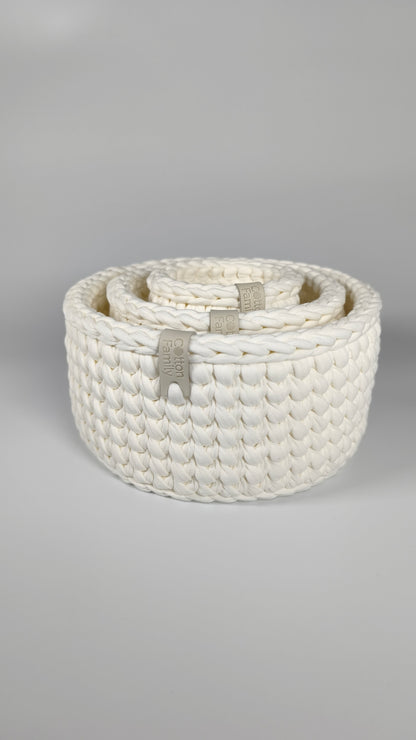 CLASSIC Set — Milk | Handmade Round Crochet Storage Baskets (Set of 3)