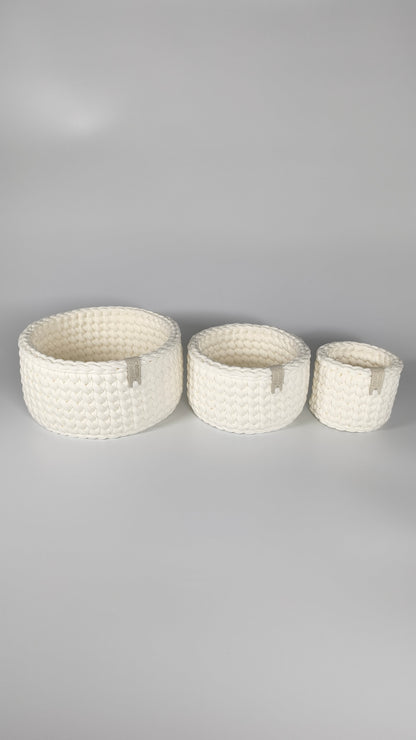 CLASSIC Set — Milk | Handmade Round Crochet Storage Baskets (Set of 3)