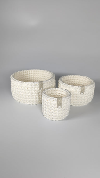 CLASSIC Set — Milk | Handmade Round Crochet Storage Baskets (Set of 3)