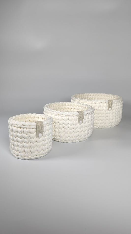 CLASSIC Set — Milk | Handmade Round Crochet Storage Baskets (Set of 3)