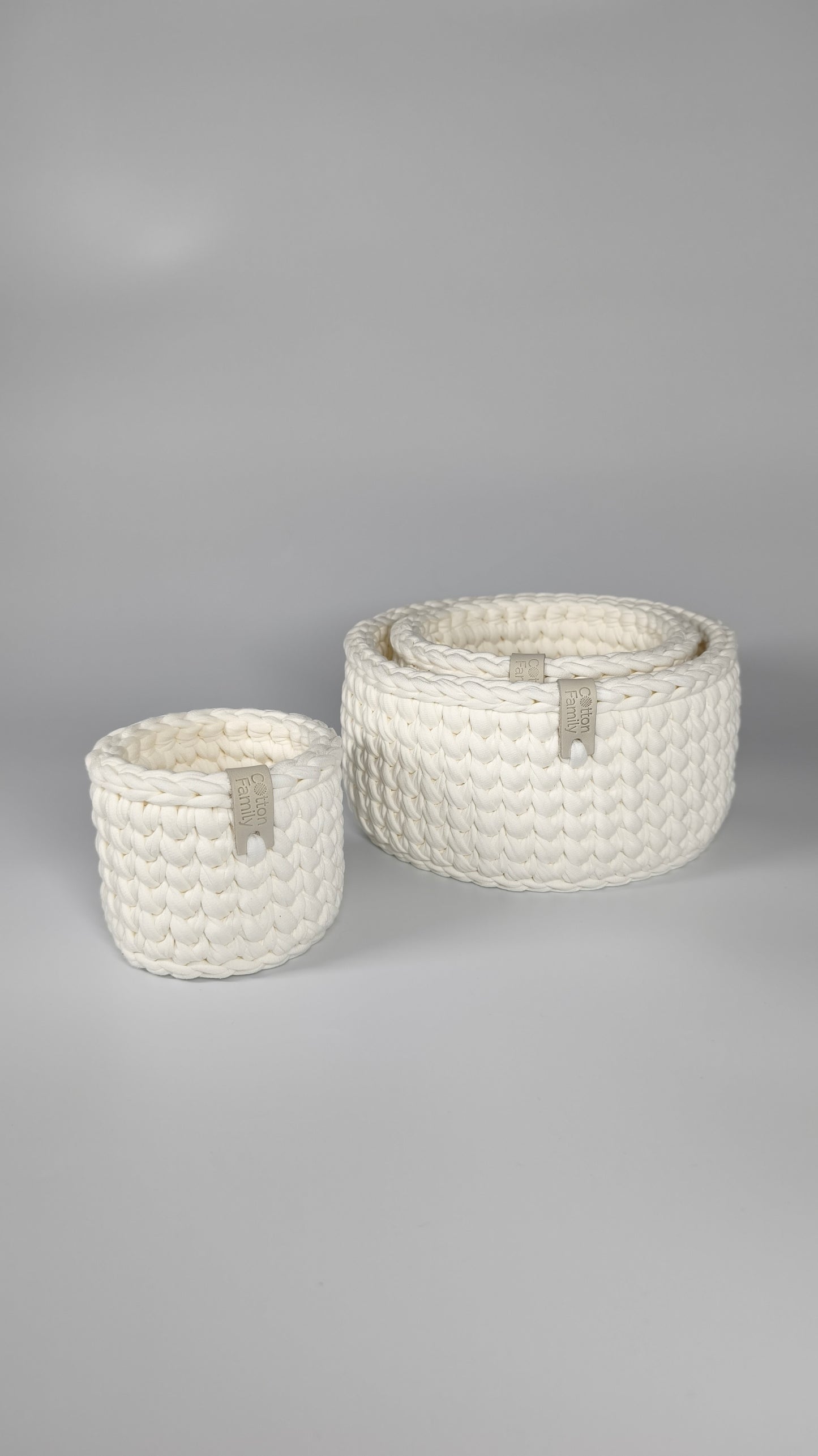 CLASSIC Set — Milk | Handmade Round Crochet Storage Baskets (Set of 3)