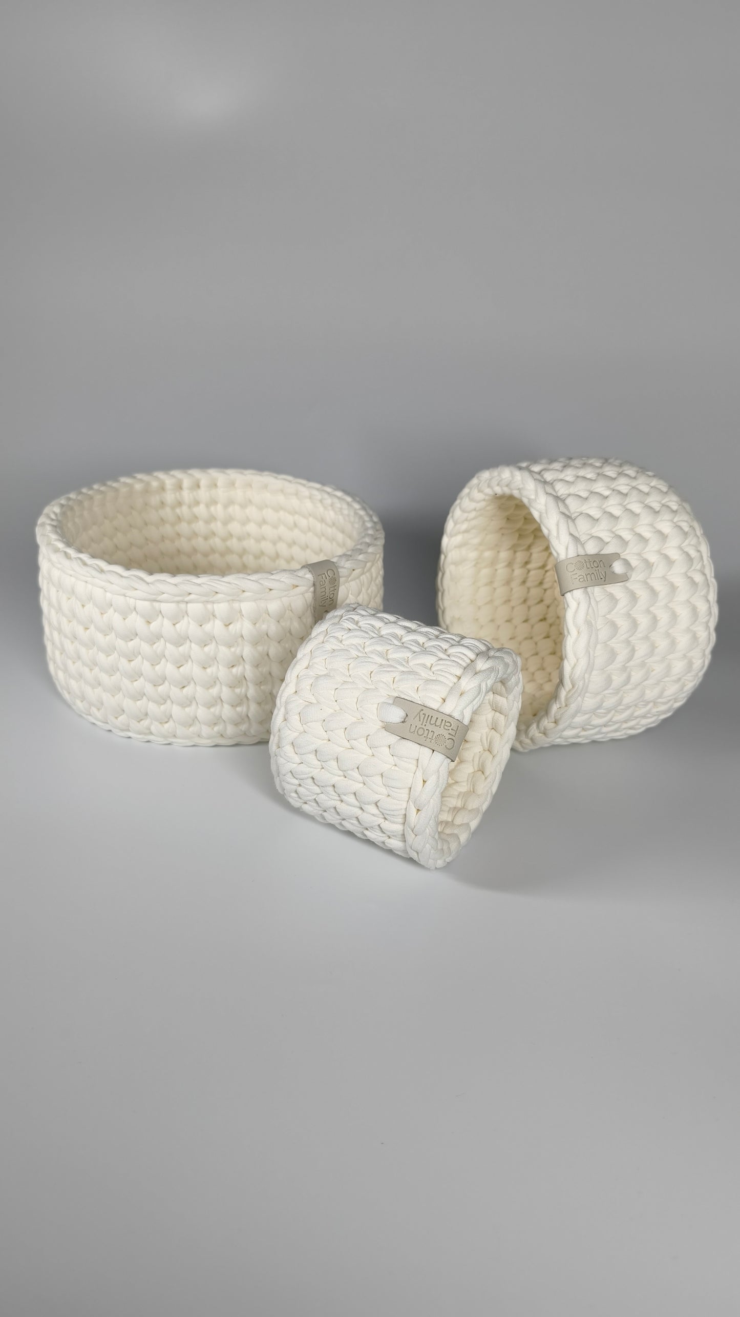 CLASSIC Set — Milk | Handmade Round Crochet Storage Baskets (Set of 3)