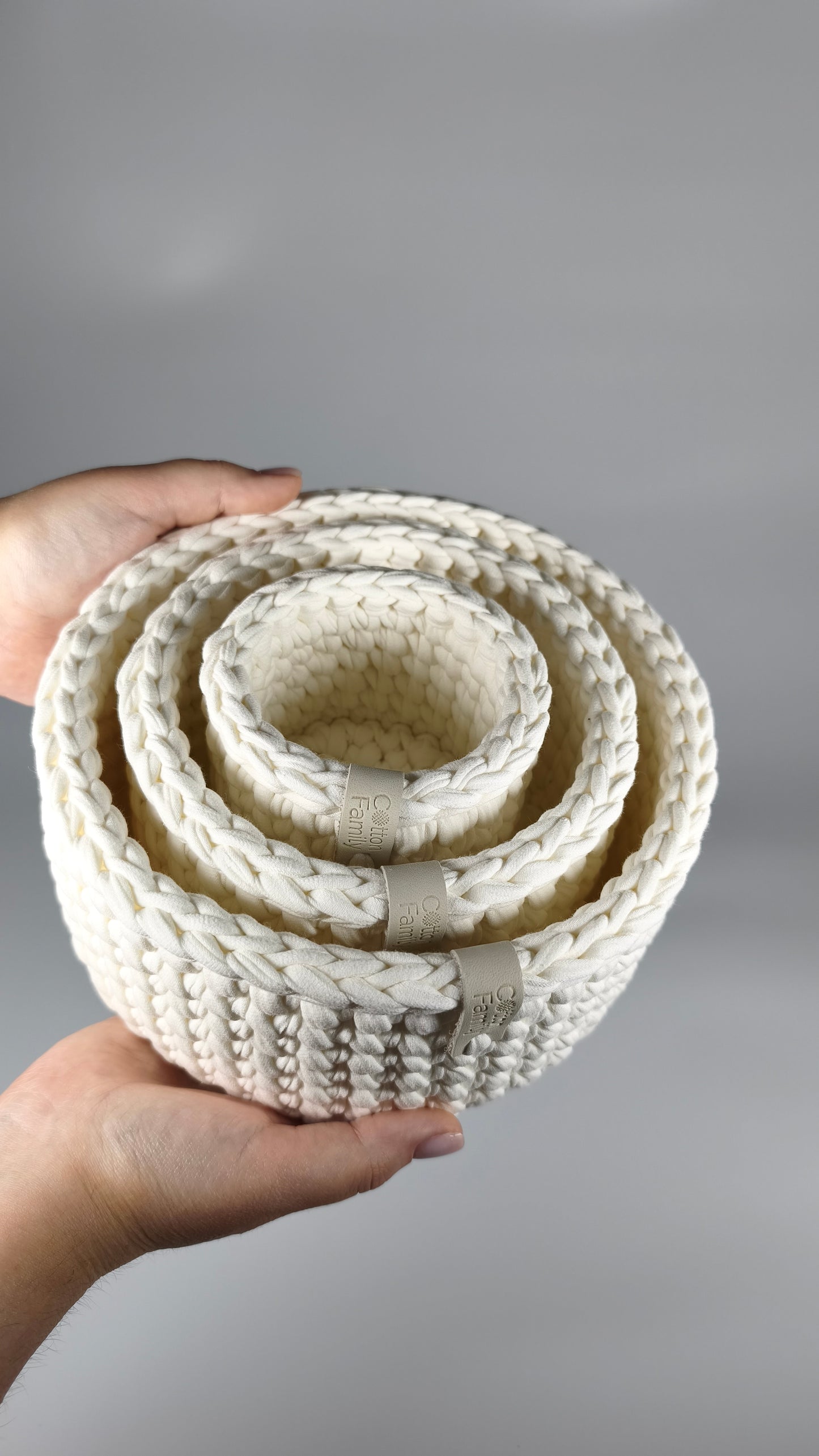 CLASSIC Set — Milk | Handmade Round Crochet Storage Baskets (Set of 3)