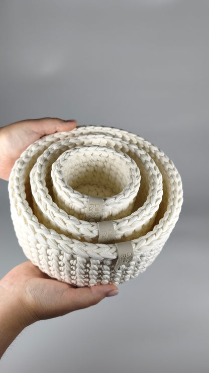 CLASSIC Set — Milk | Handmade Round Crochet Storage Baskets (Set of 3)