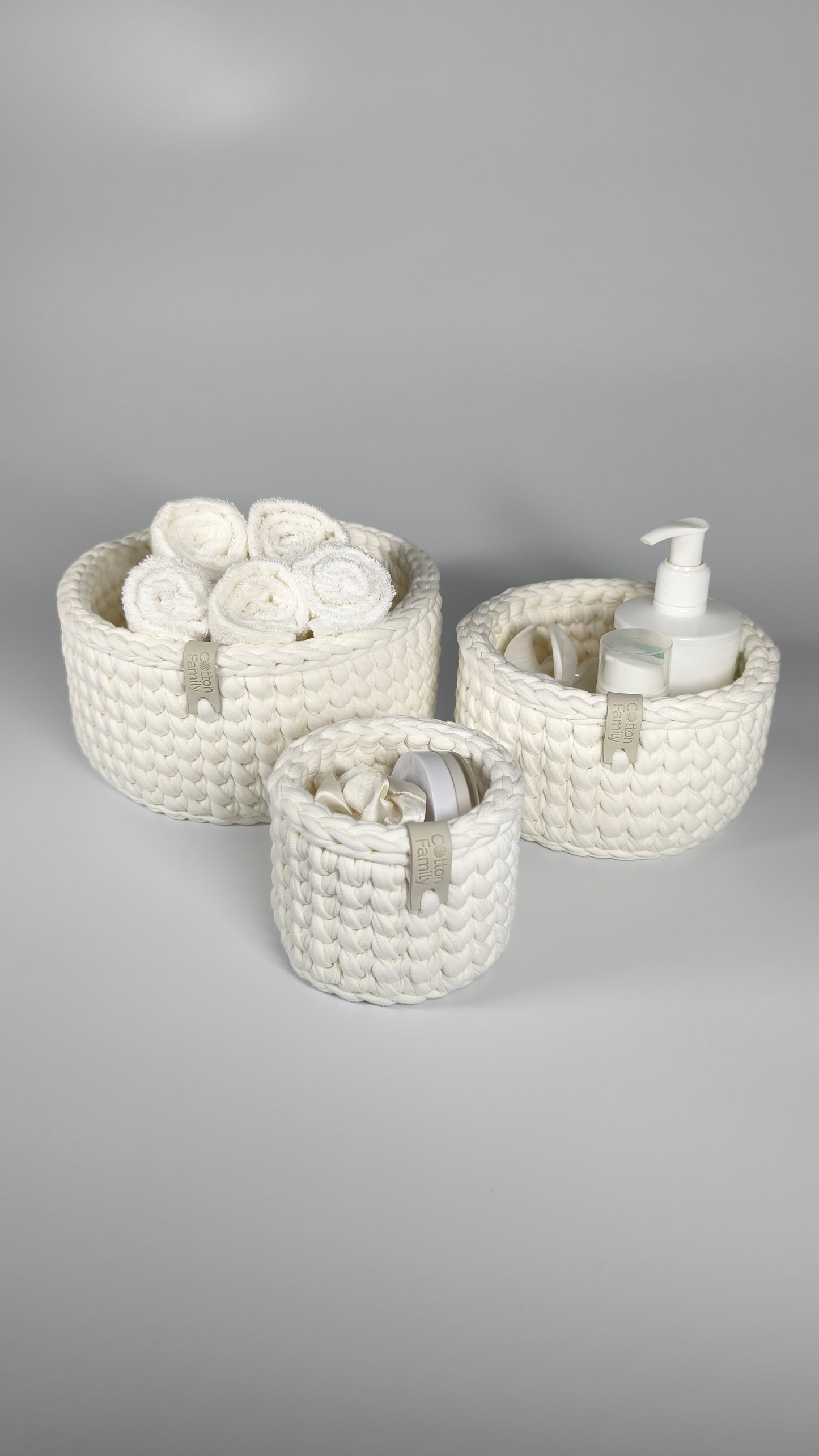 CLASSIC Set — Milk | Handmade Round Crochet Storage Baskets (Set of 3)