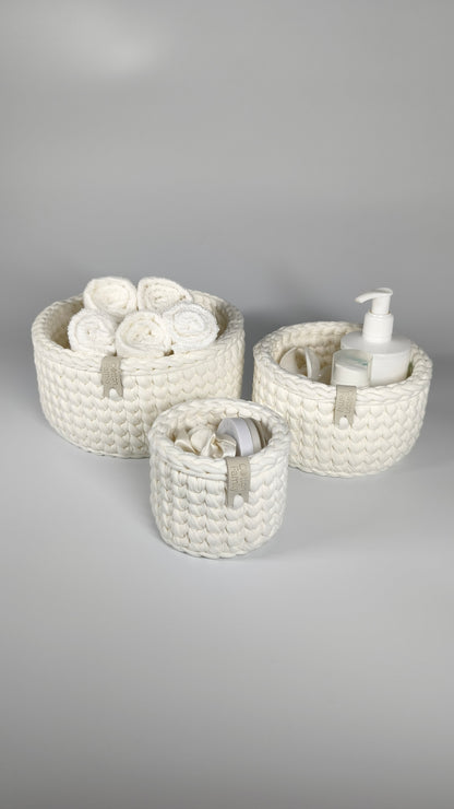 CLASSIC Set — Milk | Handmade Round Crochet Storage Baskets (Set of 3)