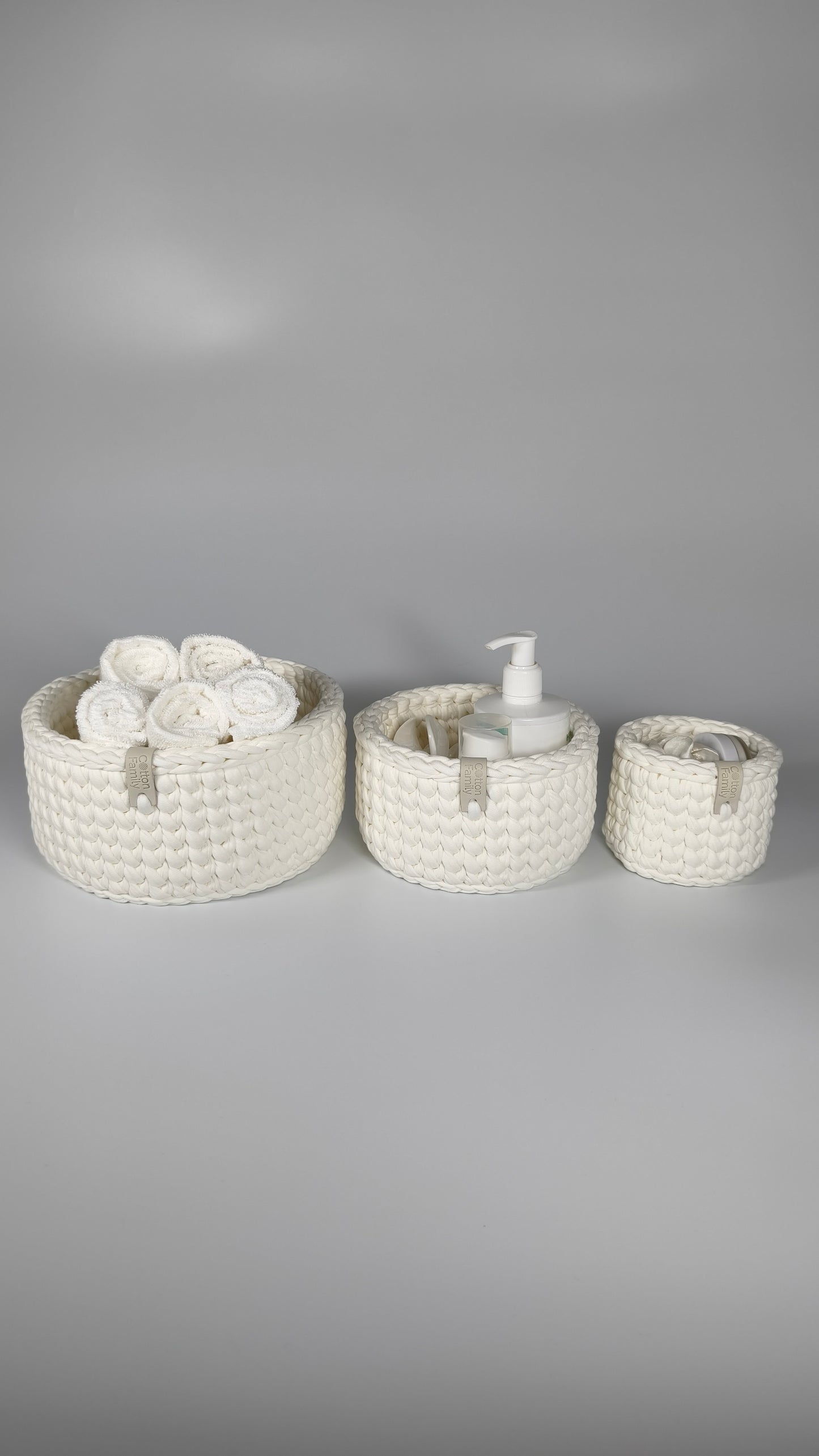CLASSIC Set — Milk | Handmade Round Crochet Storage Baskets (Set of 3)