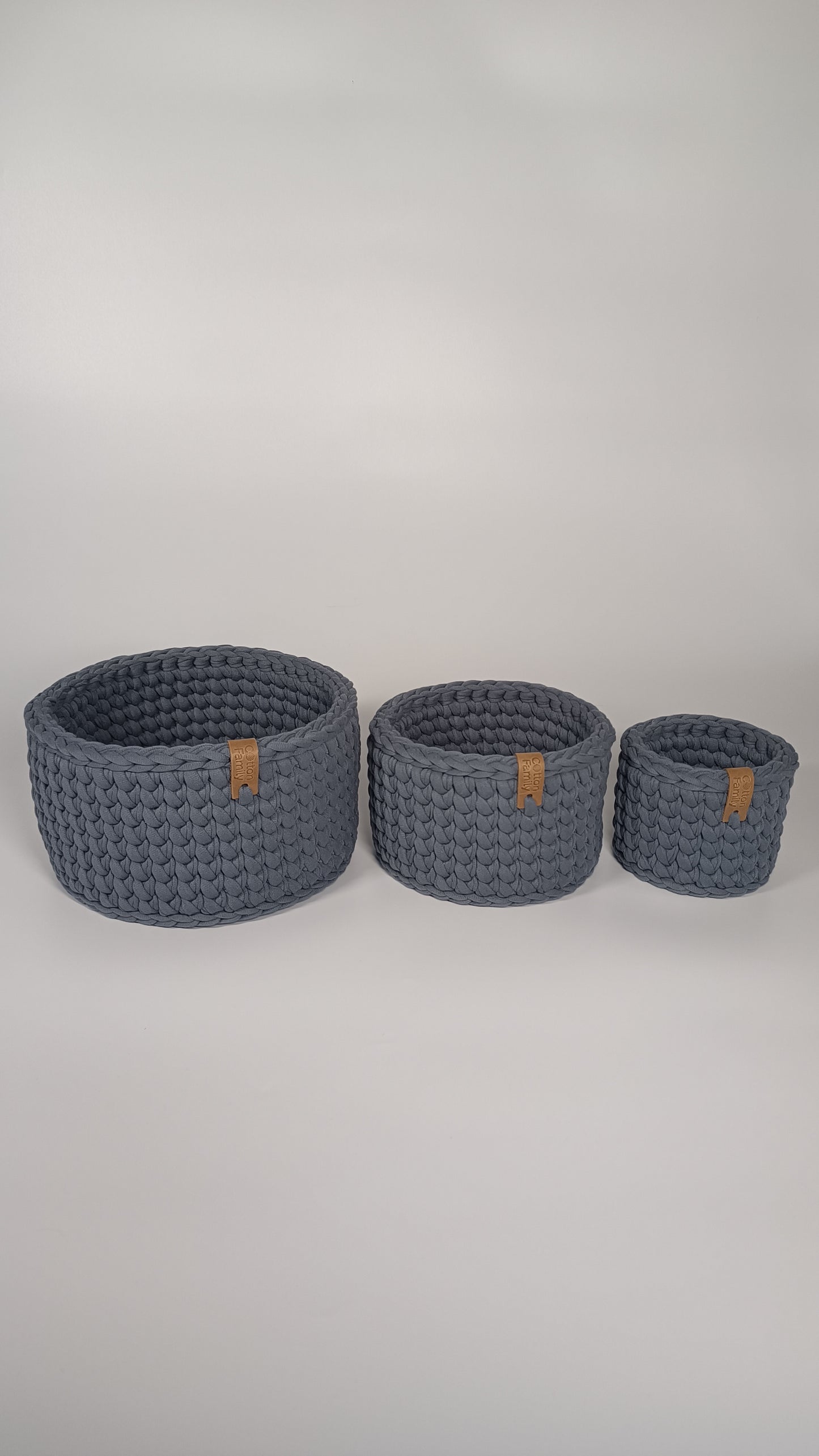 CLASSIC Set — Storm | Handmade Round Crochet Storage Baskets (Set of 3)