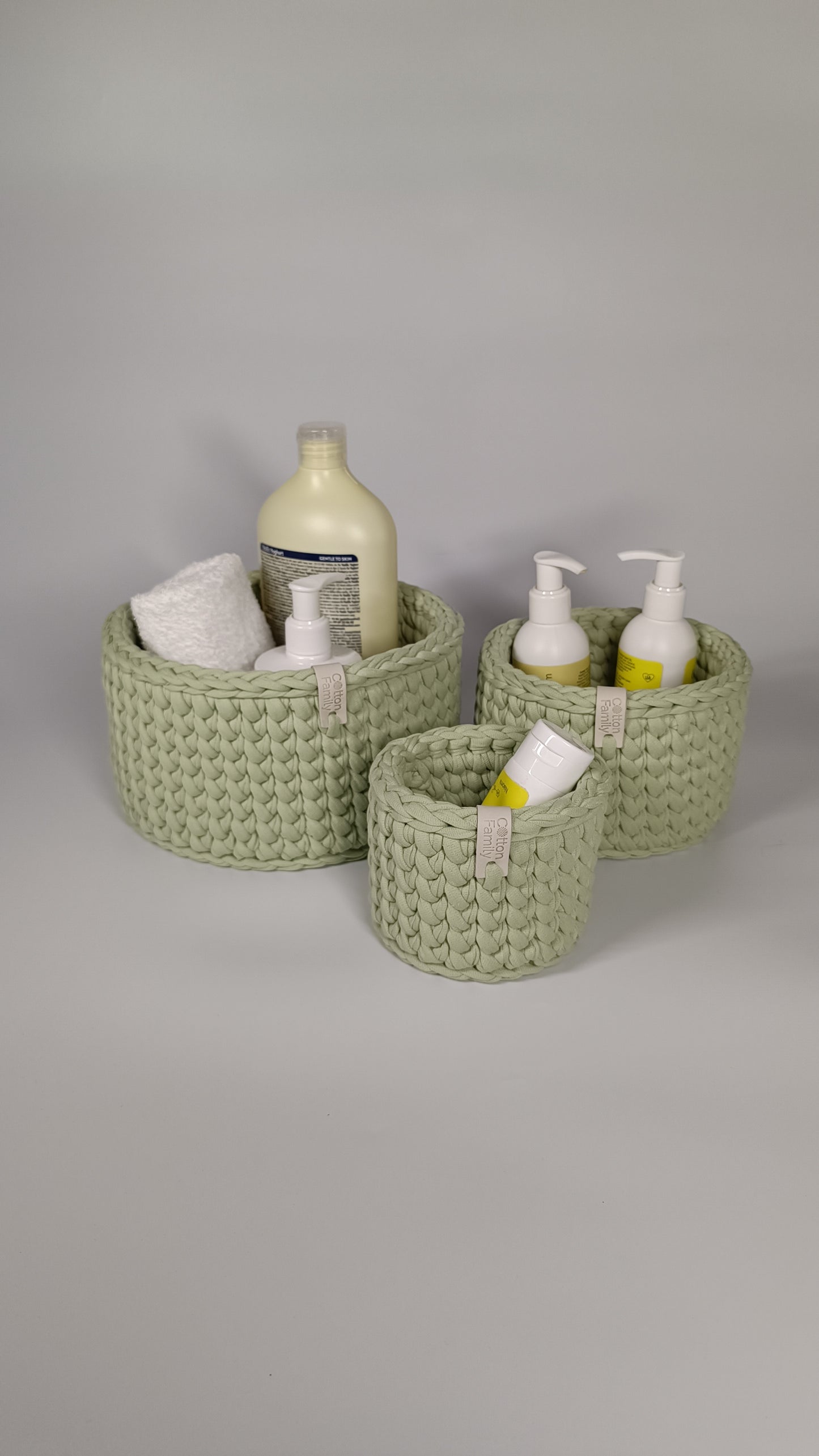 CLASSIC Set — Matcha | Handmade Round Crochet Storage Baskets (Set of 3)