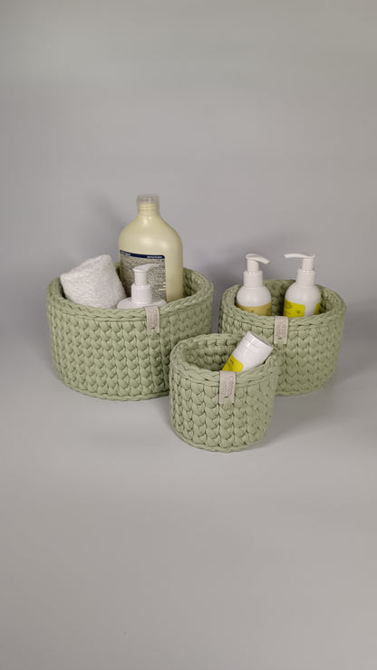 CLASSIC Set — Matcha | Handmade Round Crochet Storage Baskets (Set of 3)