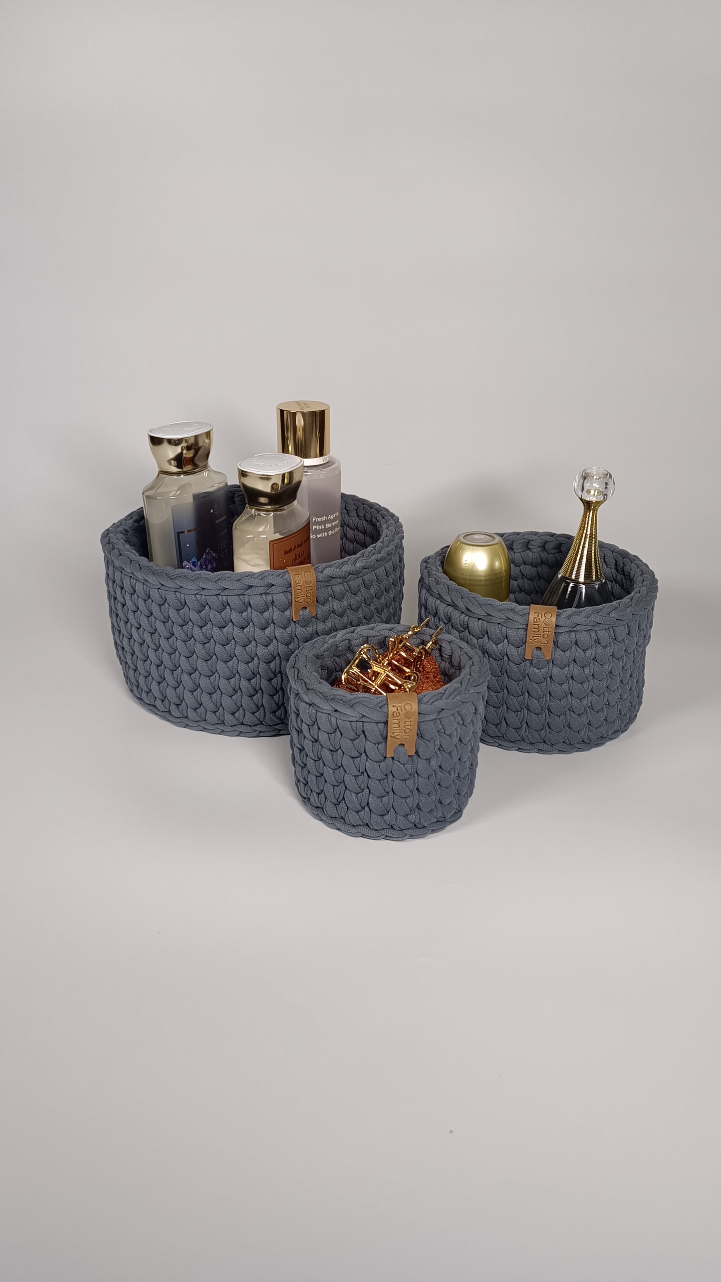 CLASSIC Set — Storm | Handmade Round Crochet Storage Baskets (Set of 3)