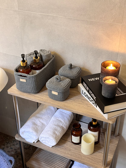 QUAD BOX Set — Steel | Handcrafted Cotton-Cord Bathroom & Home Organizers