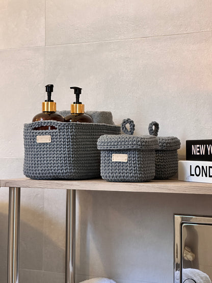 QUAD BOX Set — Steel | Handcrafted Cotton-Cord Bathroom & Home Organizers