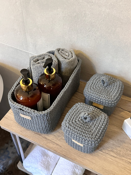 QUAD BOX Set — Steel | Handcrafted Cotton-Cord Bathroom & Home Organizers